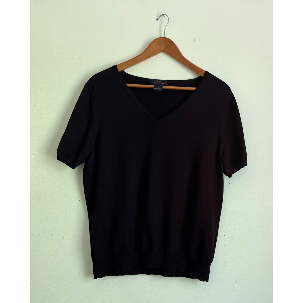 Brooks Brothers 346 Black Silk Cotton V-Neck Short Sleeve Sweater XL